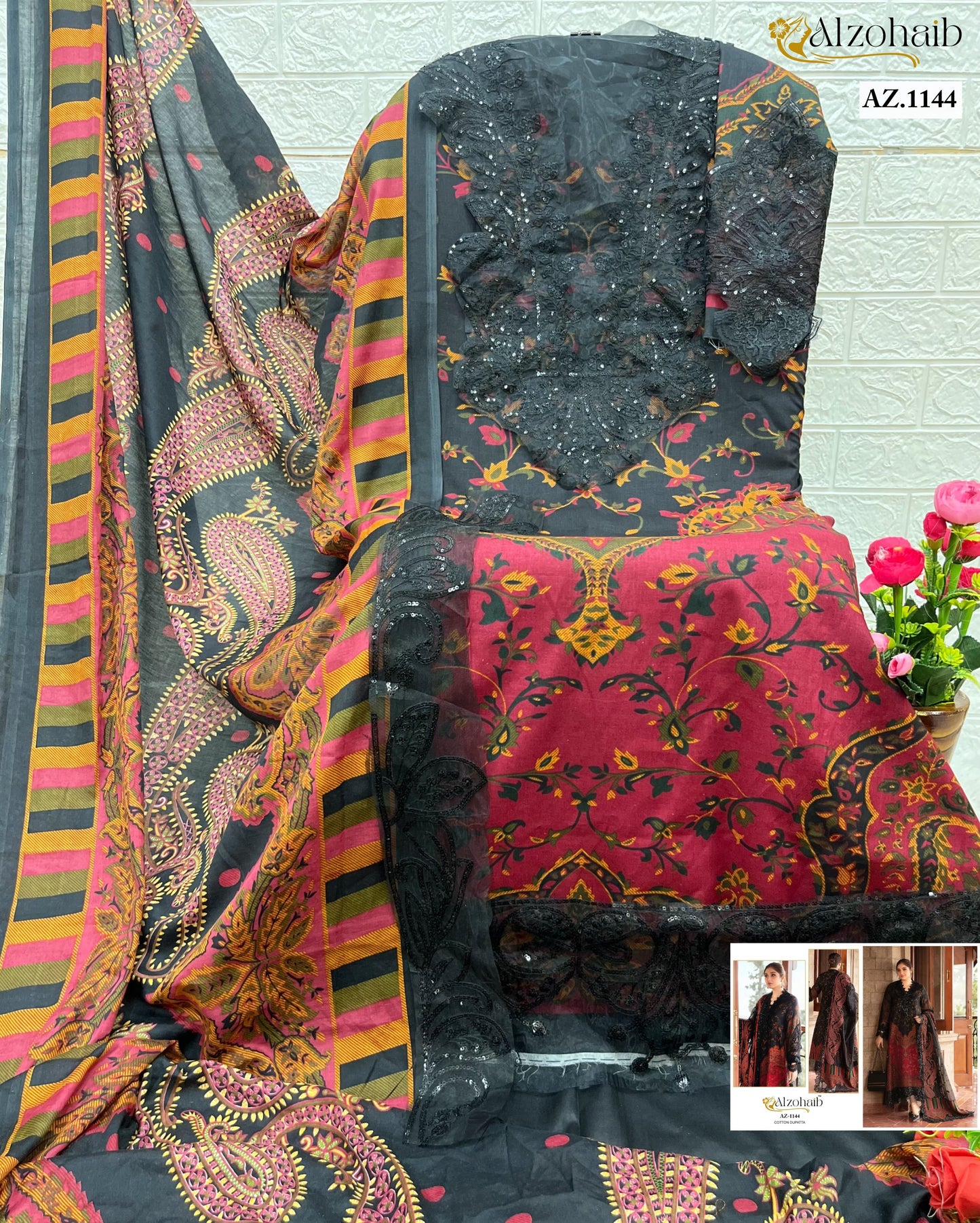 Az-1144 Black Al Zohaib Embroidery Pakistani Salwar Suits