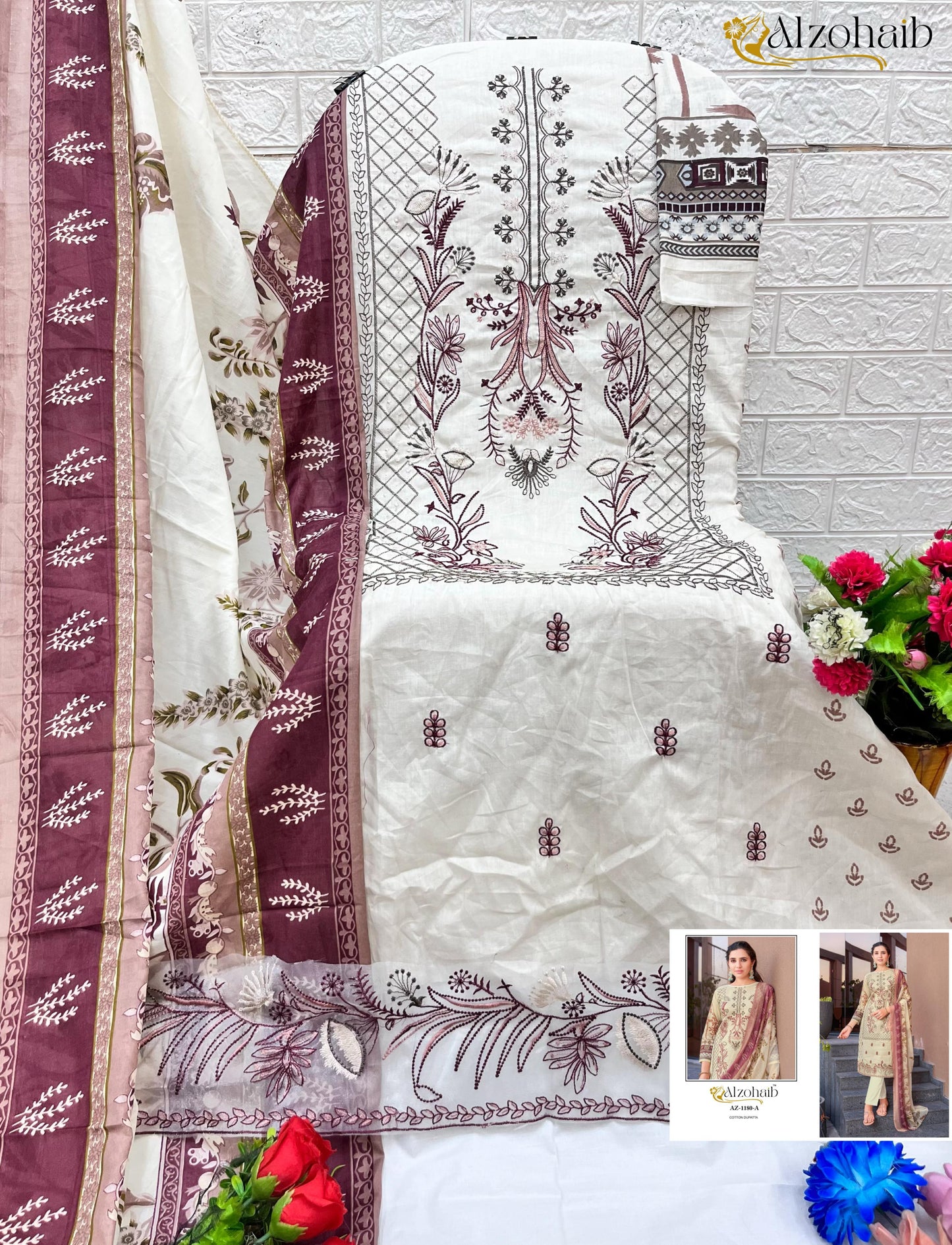 Az-1180-A Al Zohaib Printed Pakistani Patch Suits