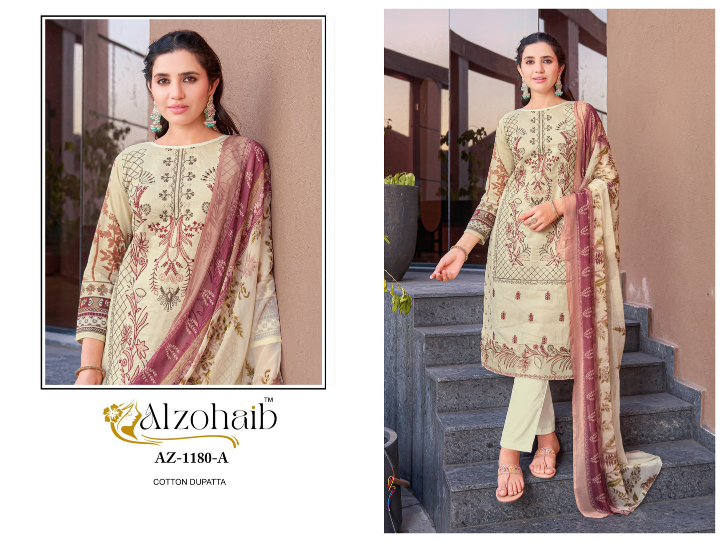 Az-1180-A Al Zohaib Printed Pakistani Patch Suits