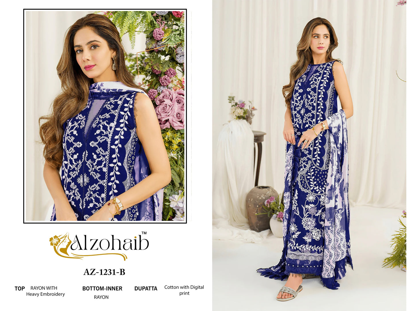 Az-1231-B Ruba Vol 1 Al Zohaib Rayon Pakistani Salwar Suits