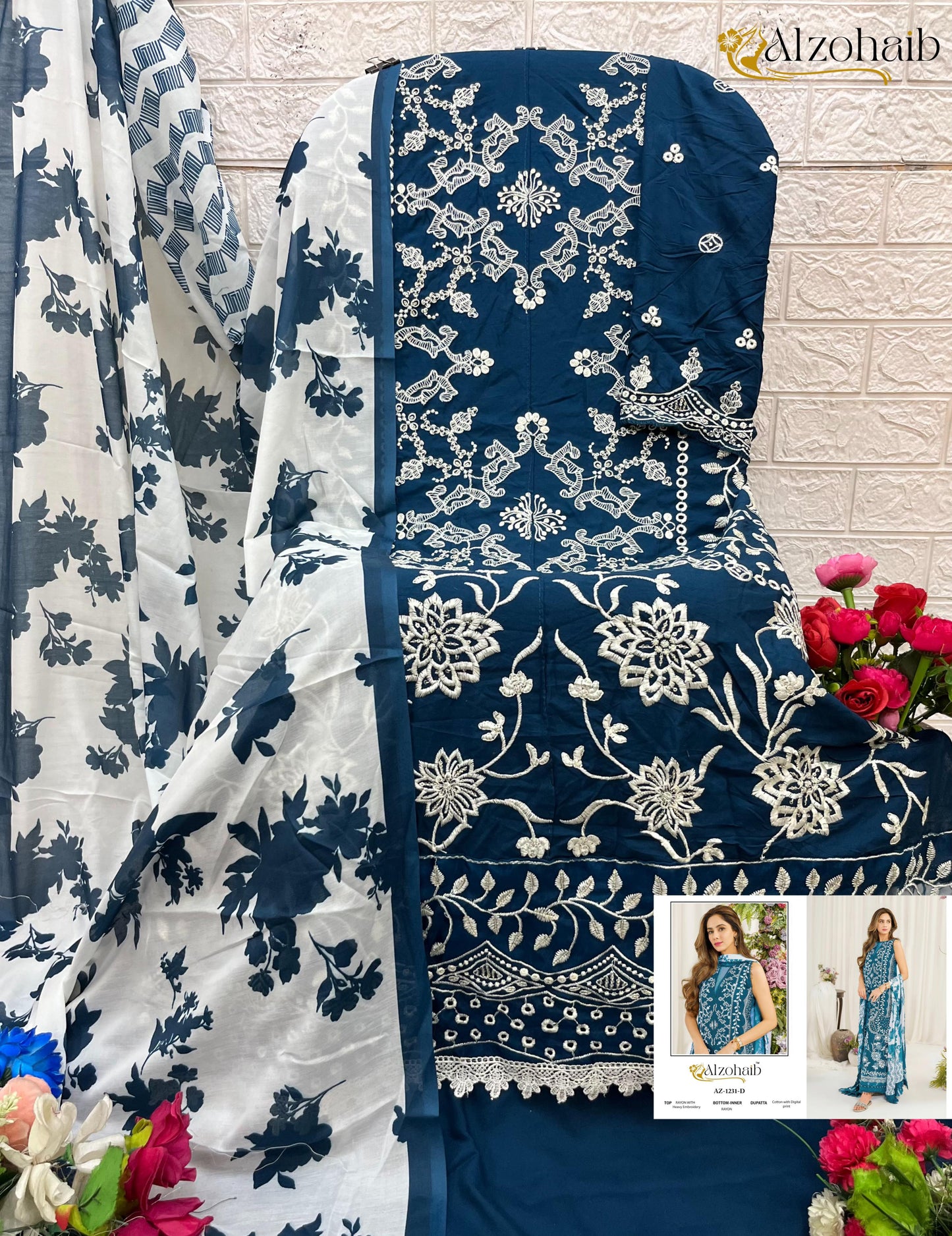 Az-1231-D Ruba Vol 1 Al Zohaib Rayon Pakistani Salwar Suits