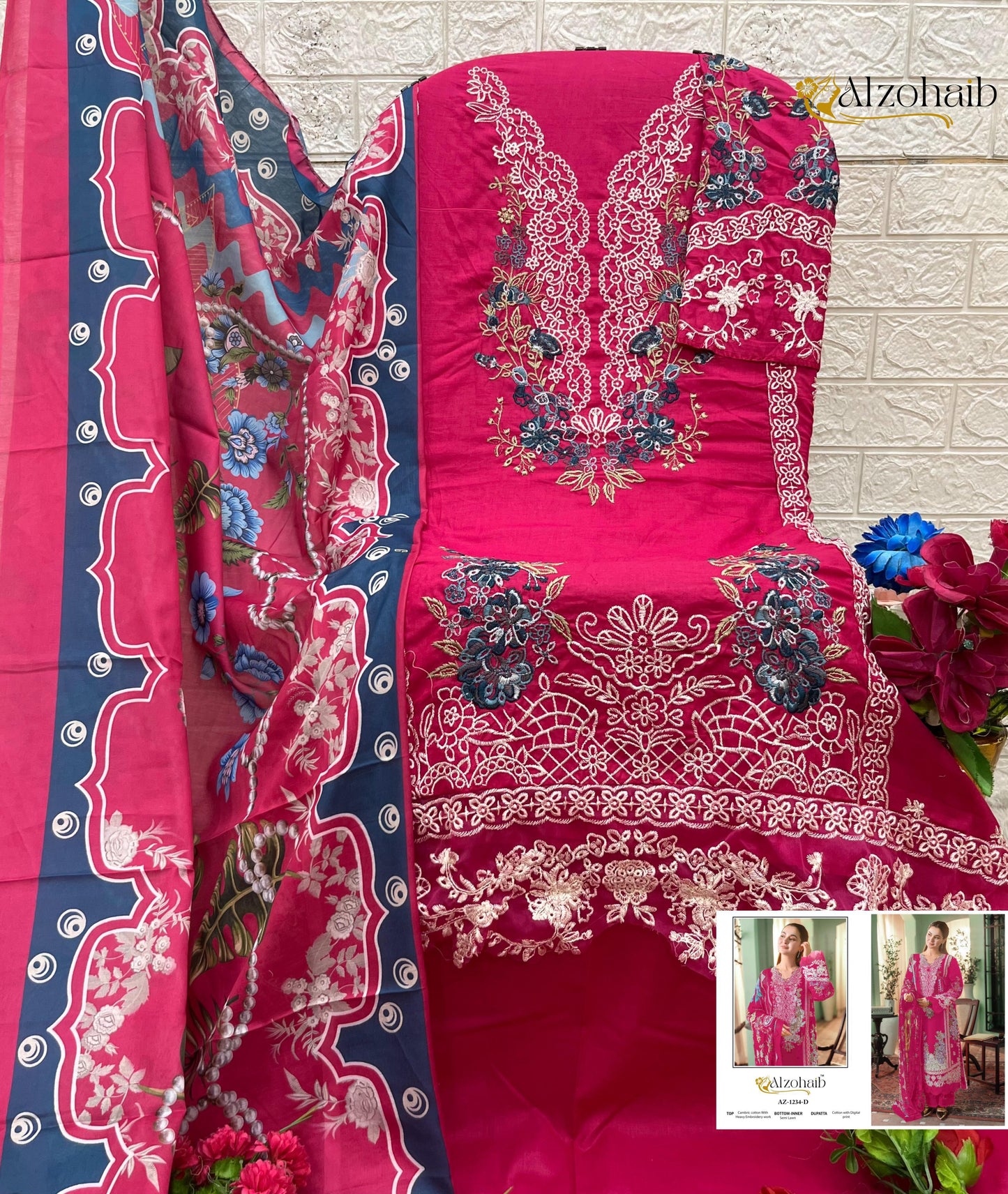 Az-1234-D Zahra Vol 1 Al Zohaib Cambric Cotton Pakistani Salwar Suits