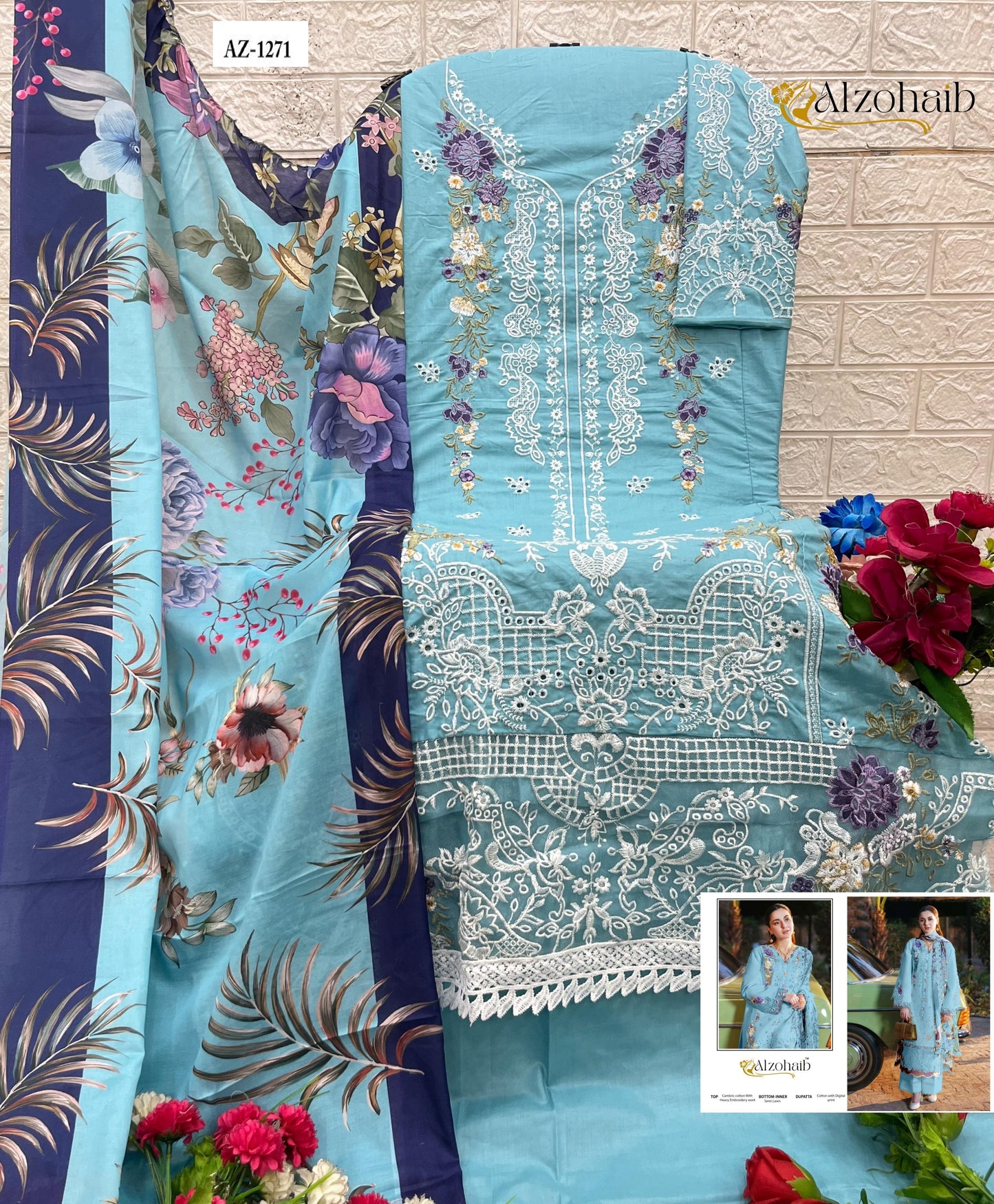 Az-1271 Zahra Vol- 3 Al Zohaib Cambric Pakistani Salwar Suits