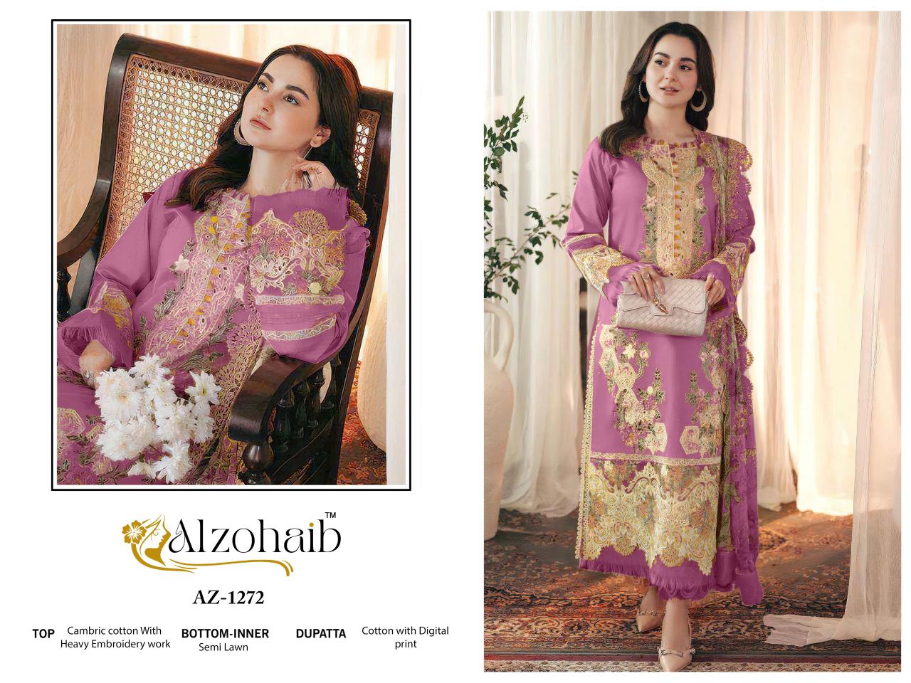 Az-1272 Zahra Vol- 3 Al Zohaib Cambric Pakistani Salwar Suits