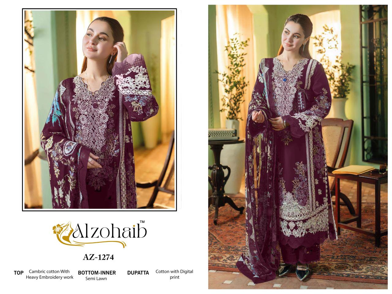 Az-1274 Zahra Vol- 3 Al Zohaib Cambric Pakistani Salwar Suits