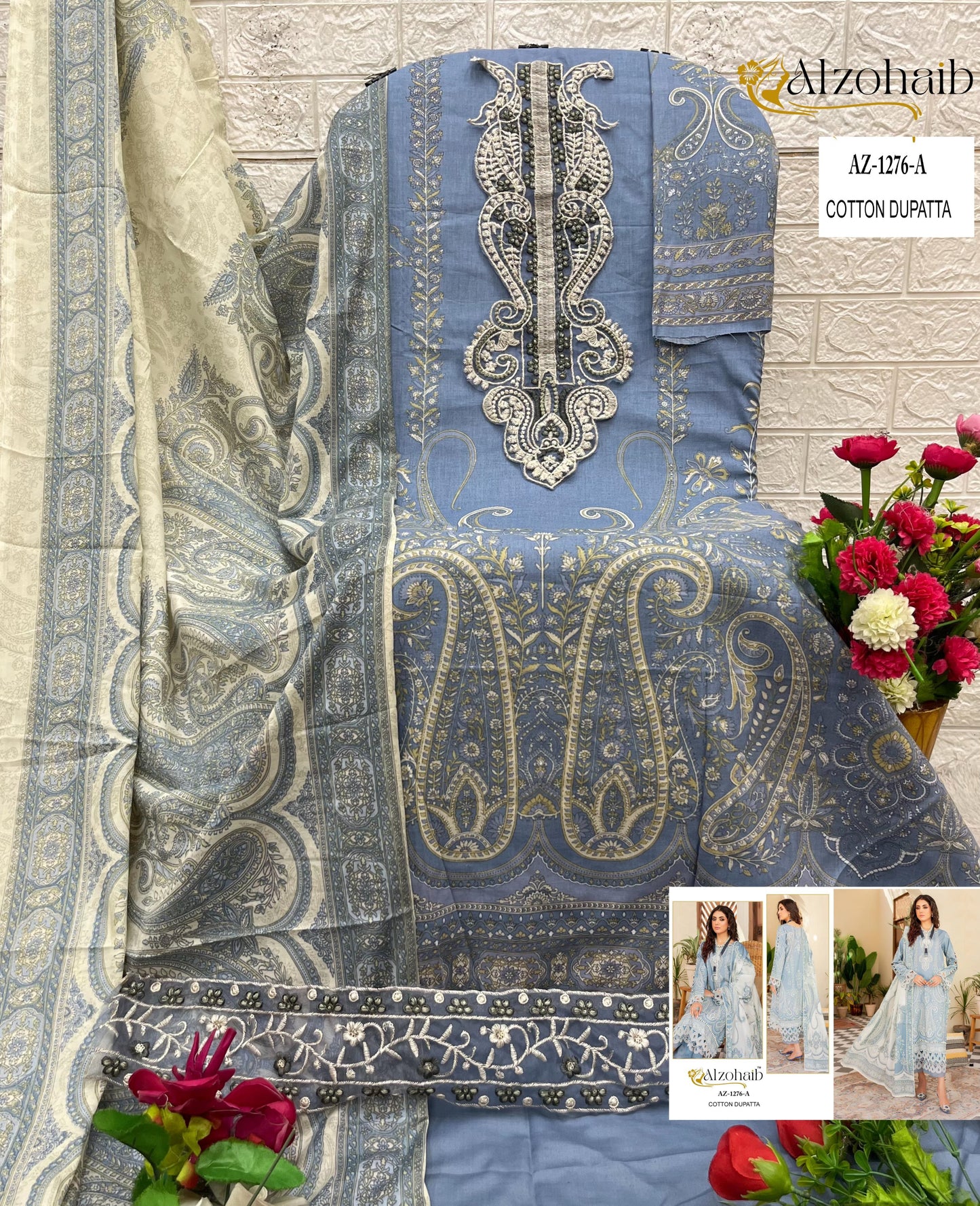 Az-1276-A Al Zohaib Embroidery Pakistani Patch Suits