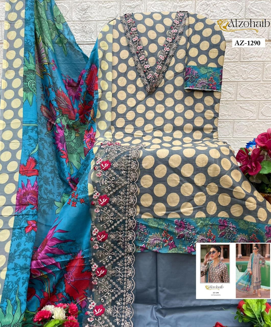 Az-1290 Al Zohaib Printed Pakistani Patch Suits