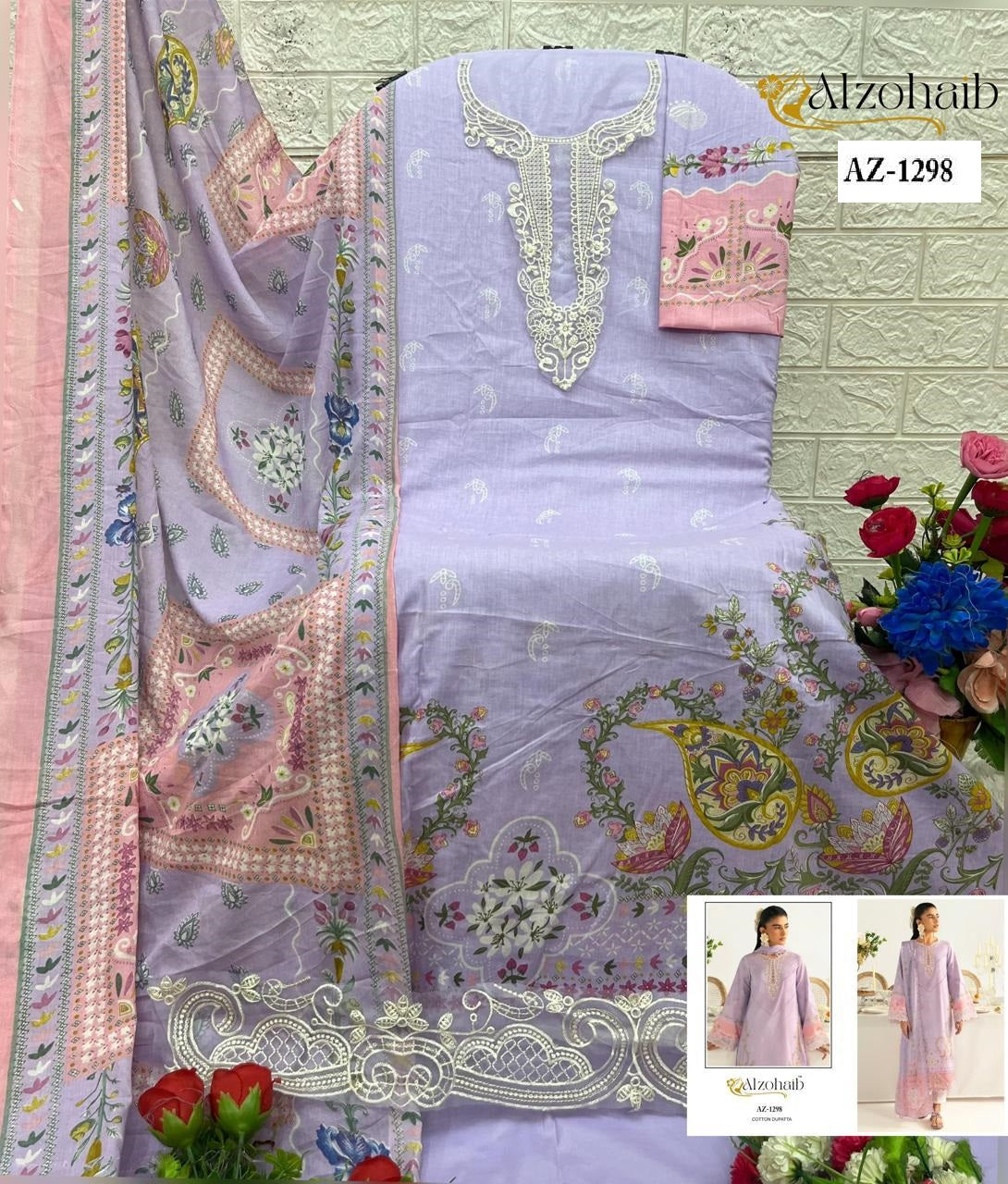 Az-1298 Al Zohaib Embroidery Pakistani Patch Suits