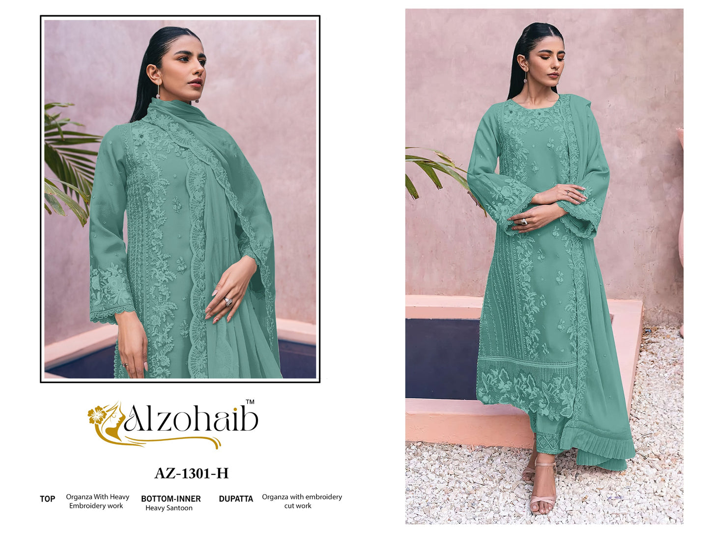 Az-1301H Al Zohaib Organza Pakistani Salwar Suits