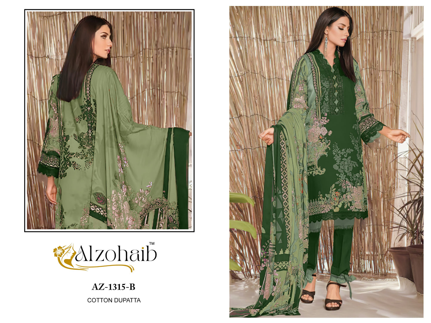 Az-1315-B Al Zohaib Printed Pakistani Patch Suits