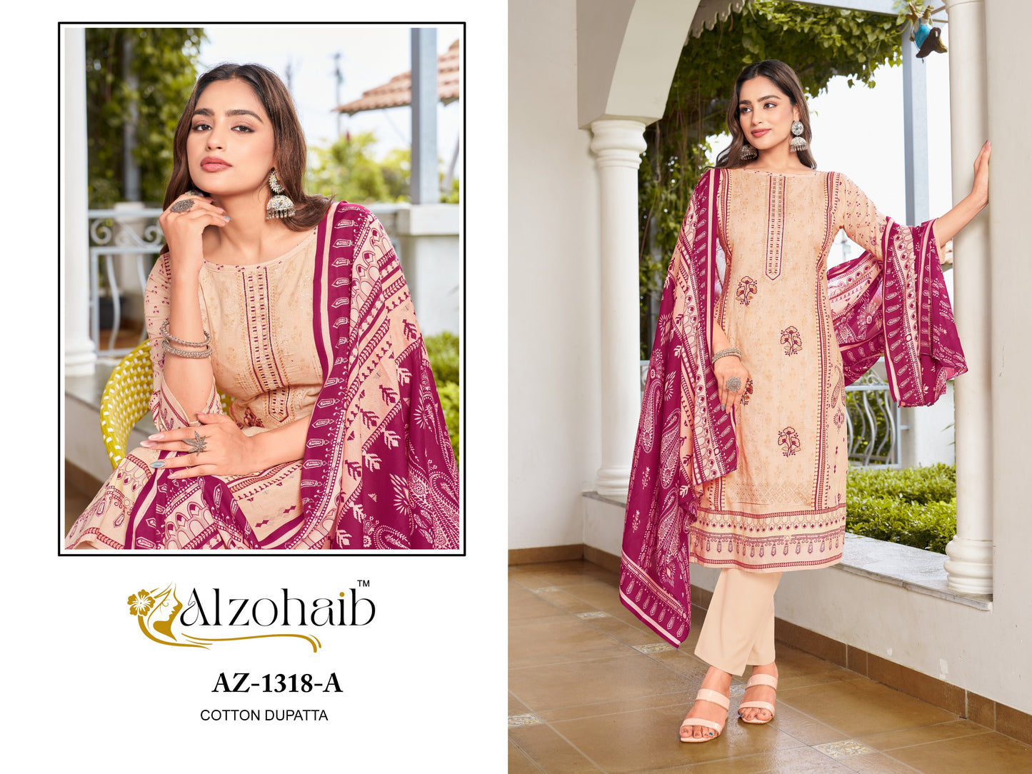 Az-1318A Lamhay Vol 2 Al Zohaib Pure Cotton Pakistani Salwar Suits