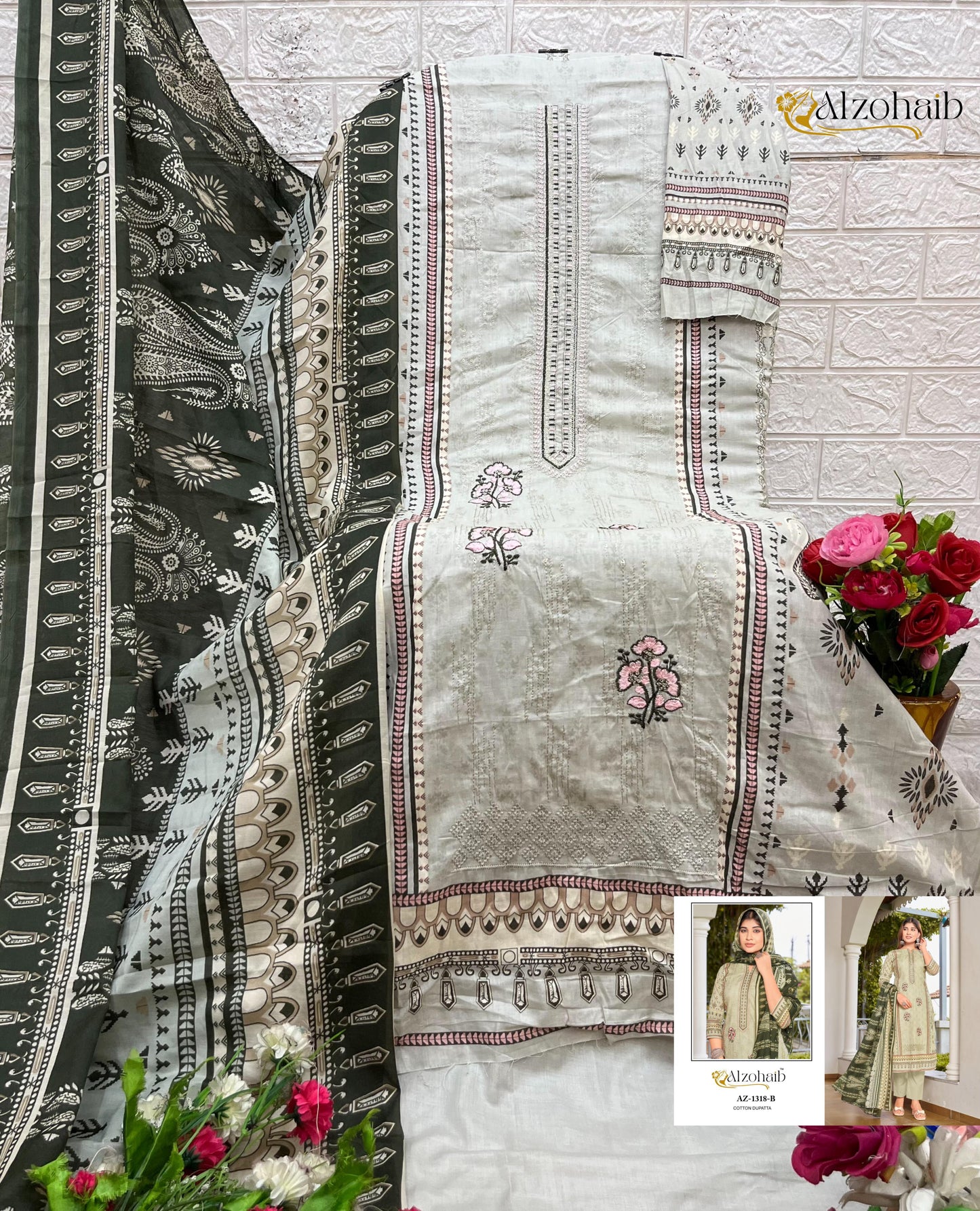 Az-1318B Lamhay Vol 2 Al Zohaib Pure Cotton Pakistani Salwar Suits