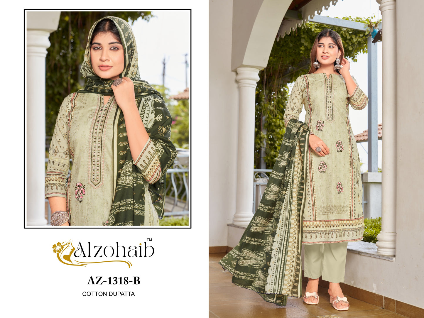 Az-1318B Lamhay Vol 2 Al Zohaib Pure Cotton Pakistani Salwar Suits