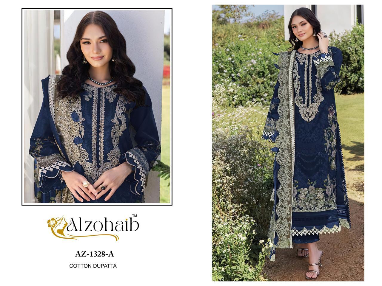 Az-1328-A Al Zohaib Cotton Pakistani Patch Suits