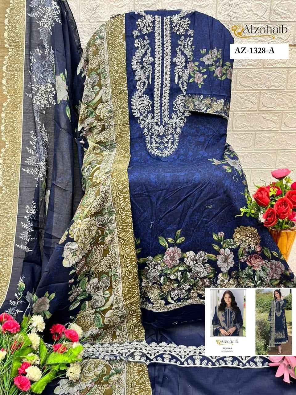 Az-1328-A Al Zohaib Cotton Pakistani Patch Suits