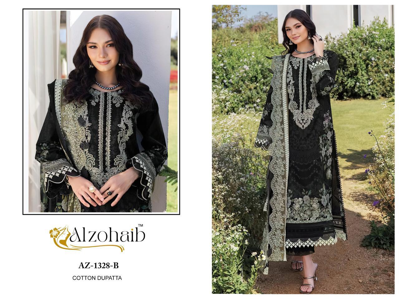 Az-1328-B Al Zohaib Cotton Pakistani Patch Suits
