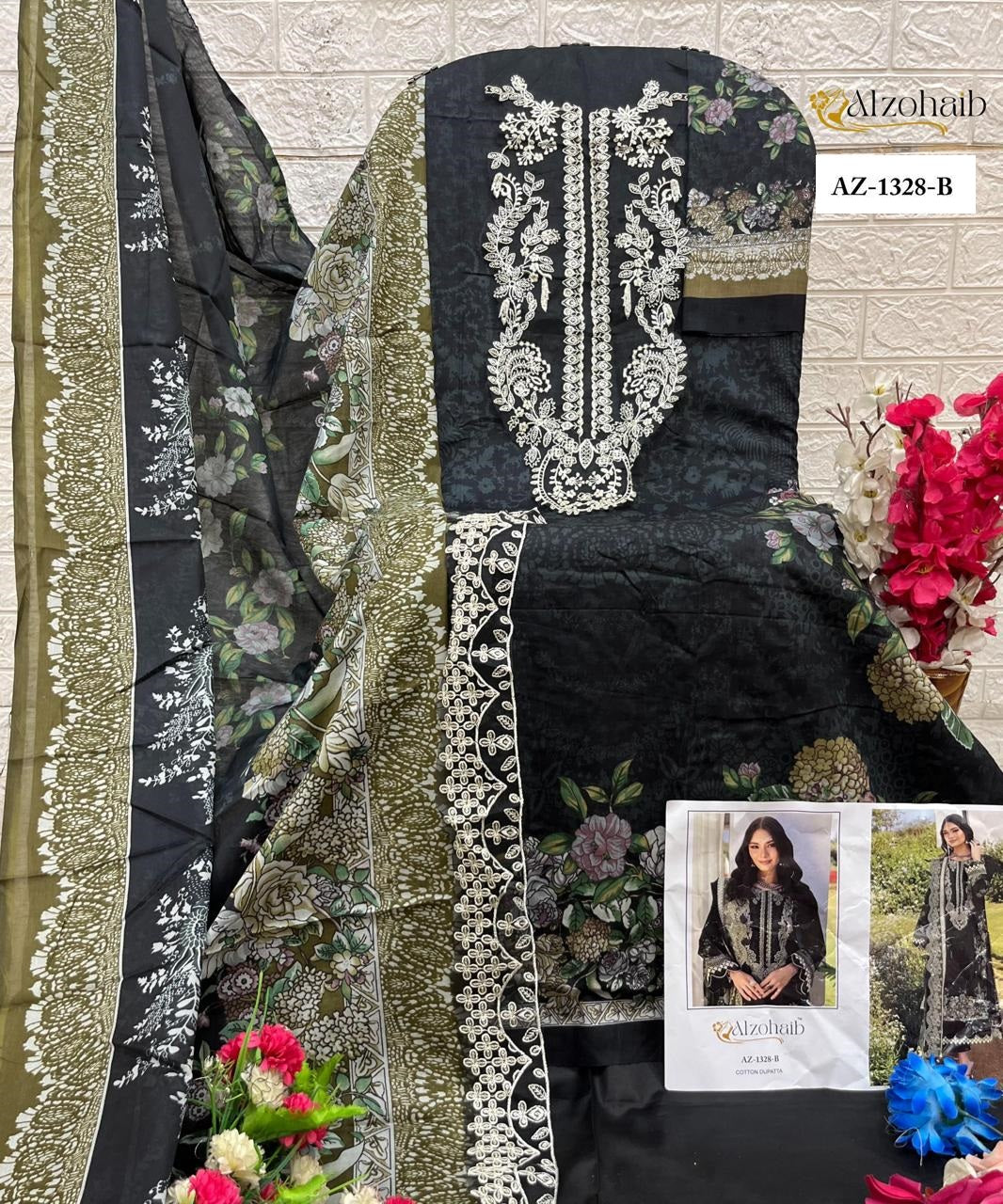 Az-1328-B Al Zohaib Cotton Pakistani Patch Suits