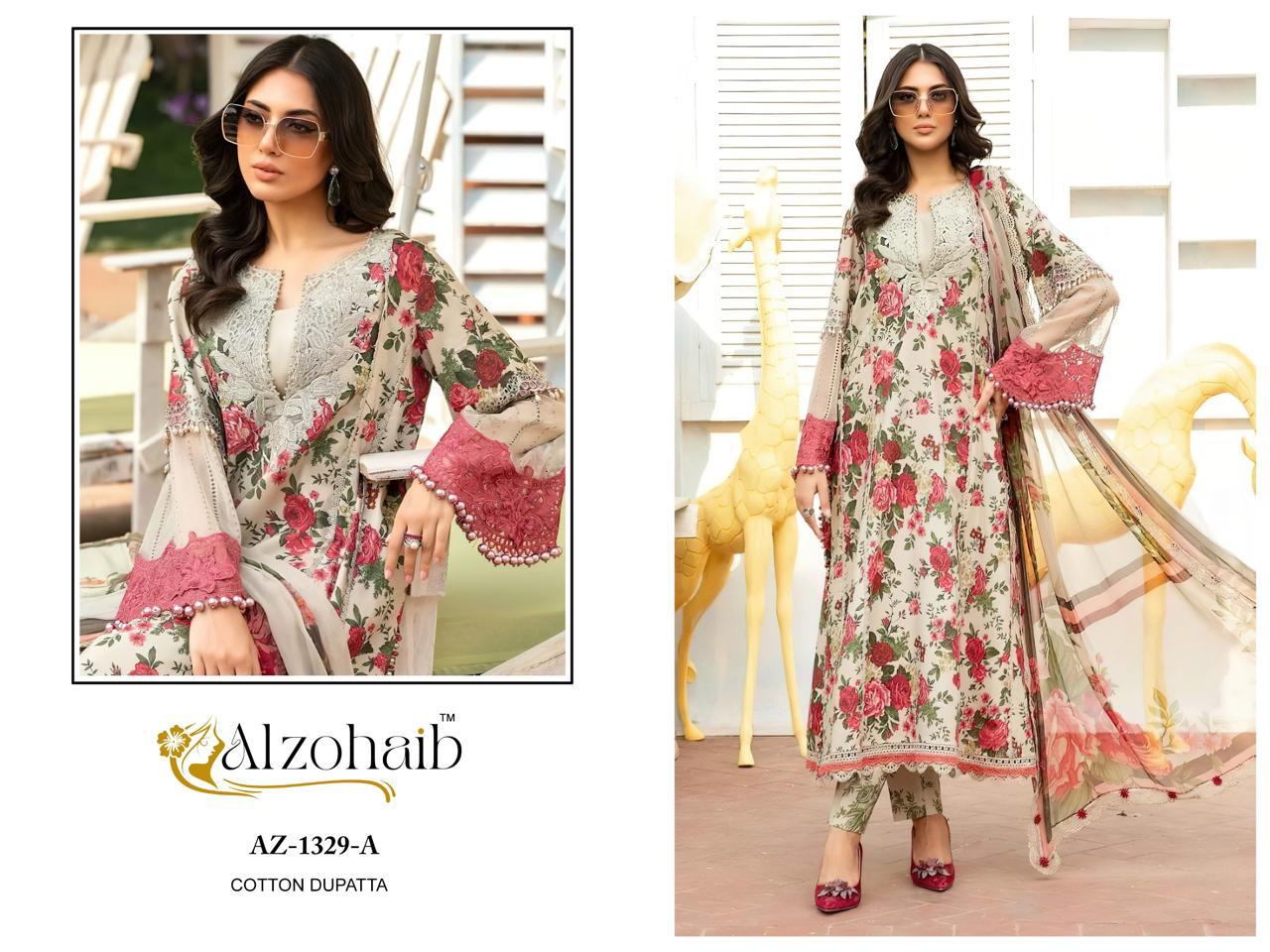 Az-1329-A Al Zohaib Printed Pakistani Patch Suits