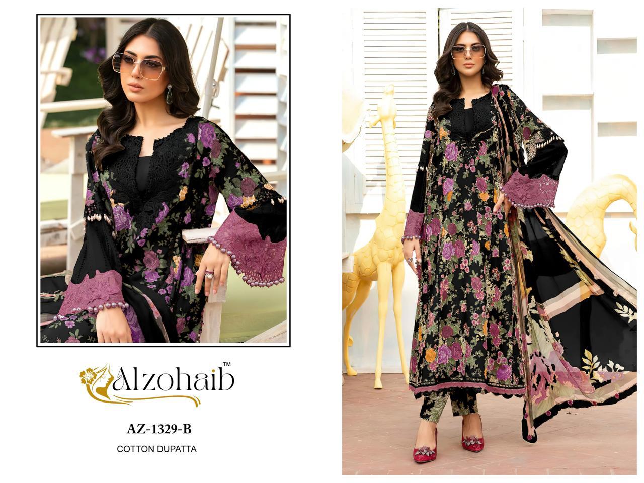 Az-1329-B Al Zohaib Printed Pakistani Patch Suits