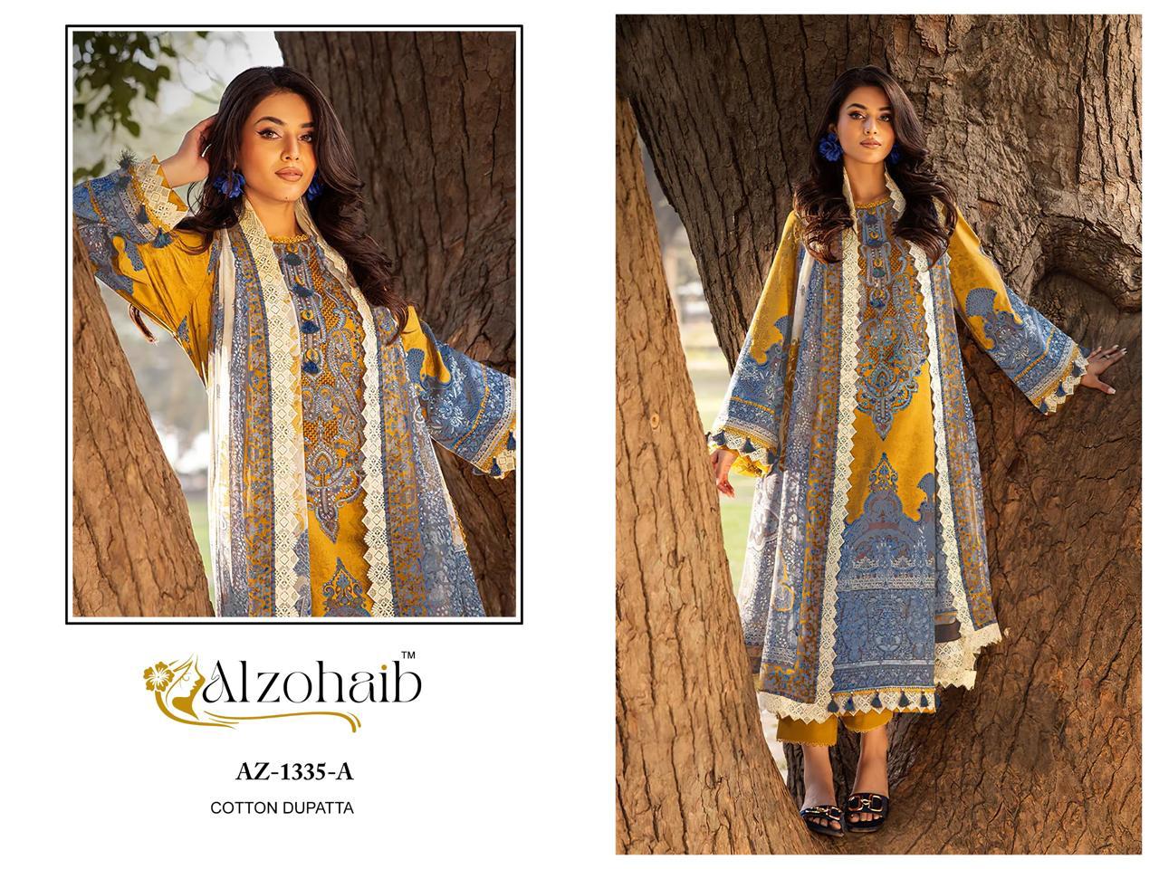 Az-1335-A Al Zohaib Printed Pakistani Patch Suits