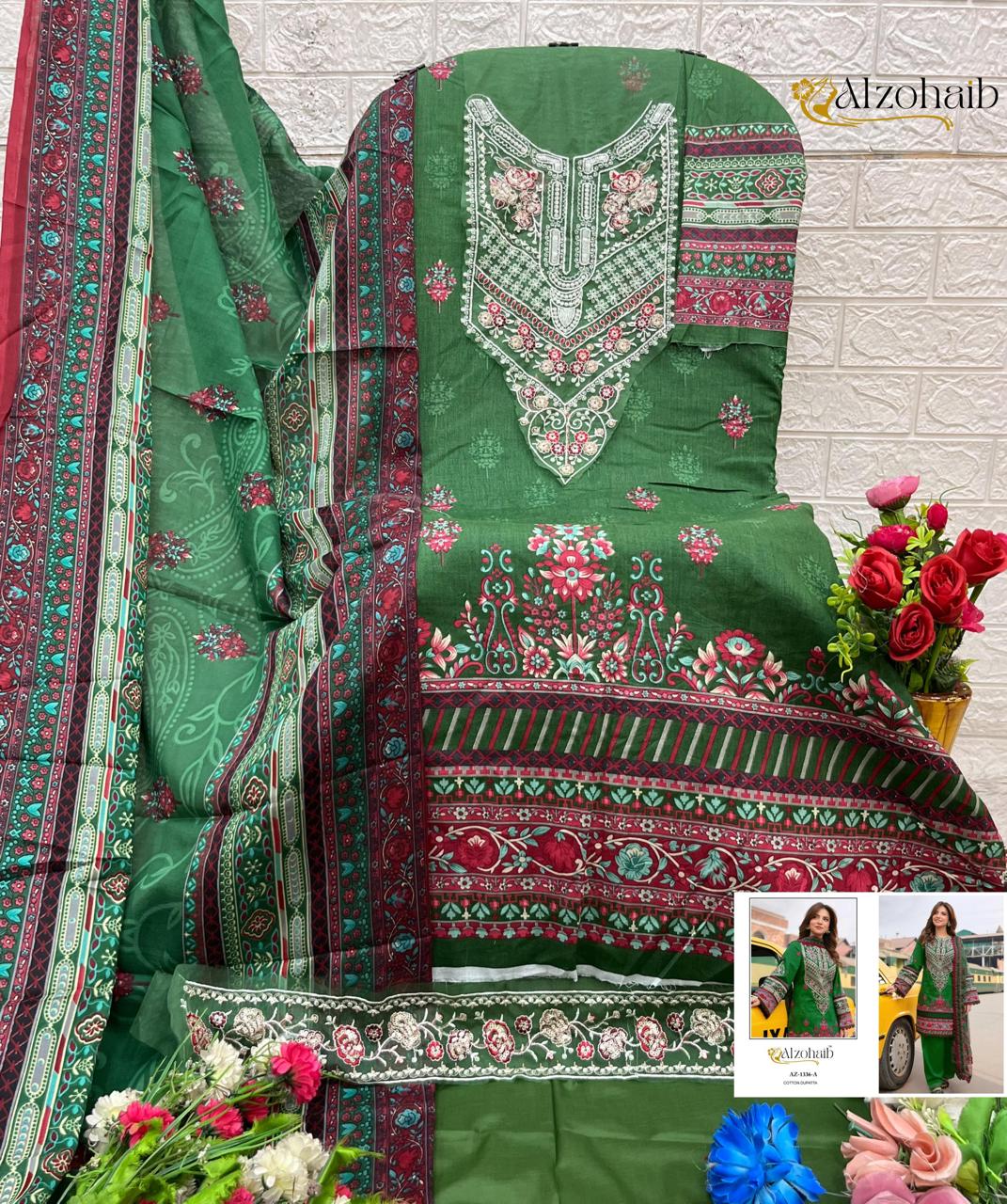 Az-1336-A Al Zohaib Printed Pakistani Patch Suits