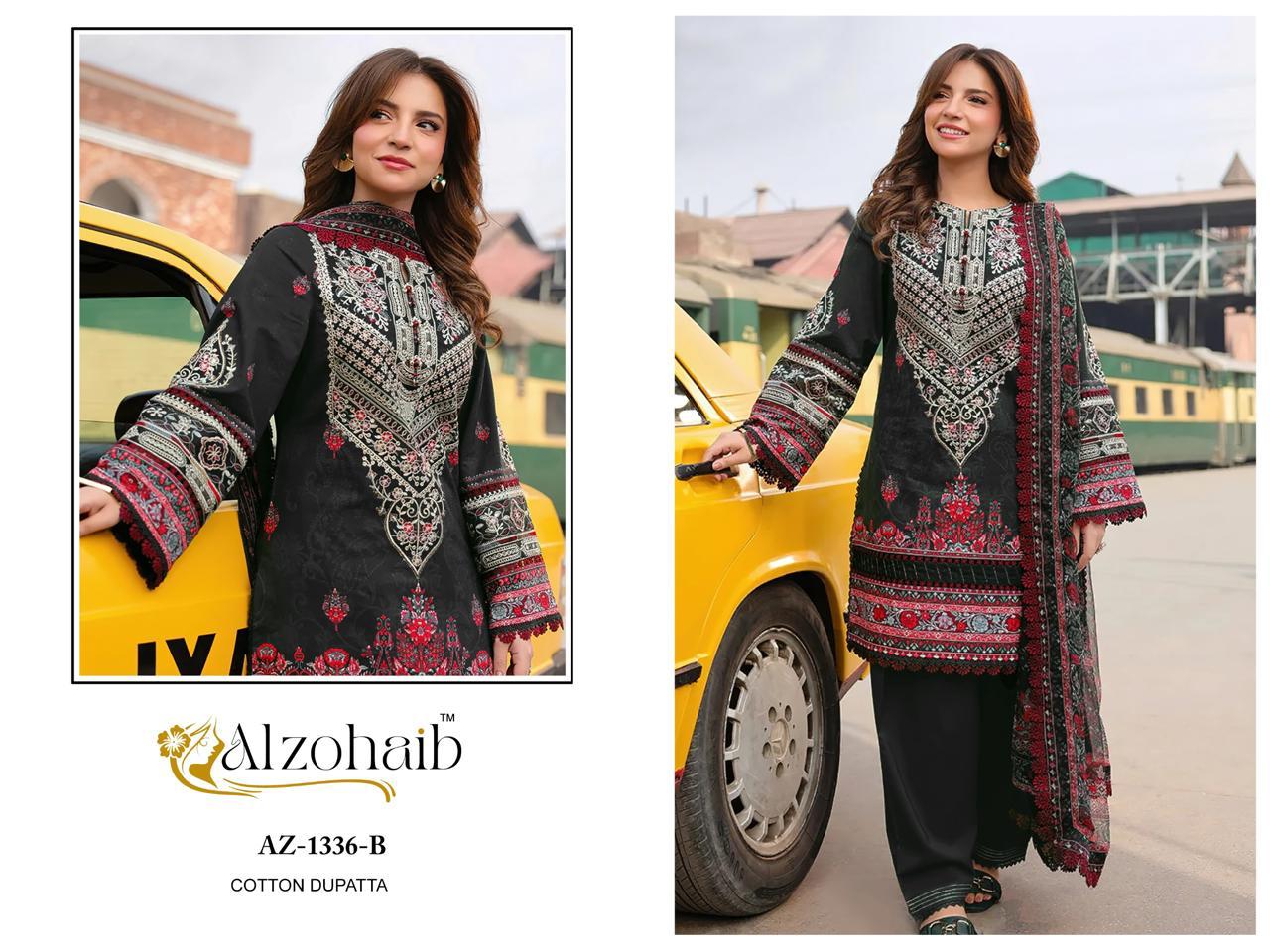 Az-1336-B Al Zohaib Printed Pakistani Patch Suits
