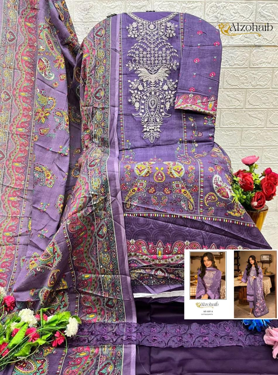 Az-1337-A Al Zohaib Printed Pakistani Patch Suits