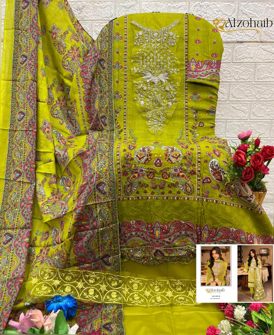 Az-1337-B Al Zohaib Printed Pakistani Patch Suits