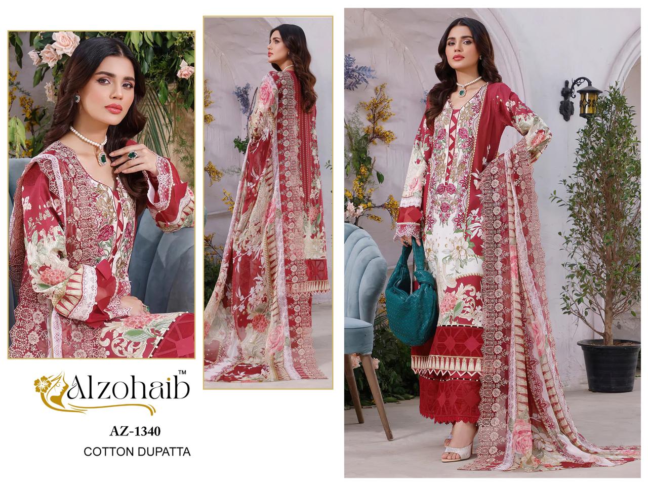 Az-1340 Al Zohaib Printed Pakistani Patch Suits