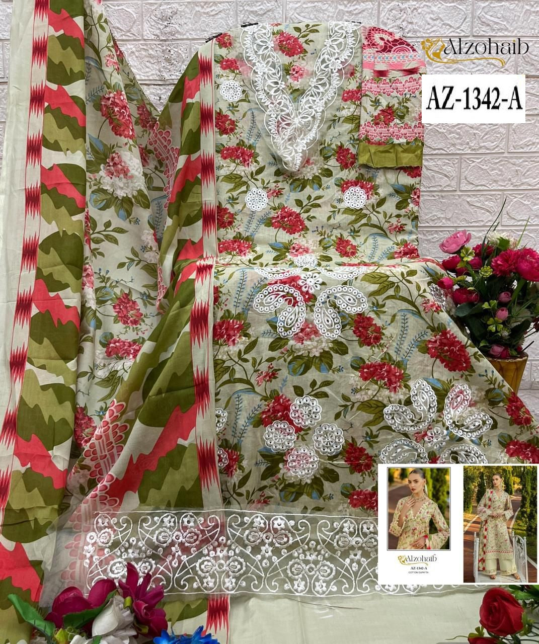 Az-1342-A Al Zohaib Printed Pakistani Patch Suits