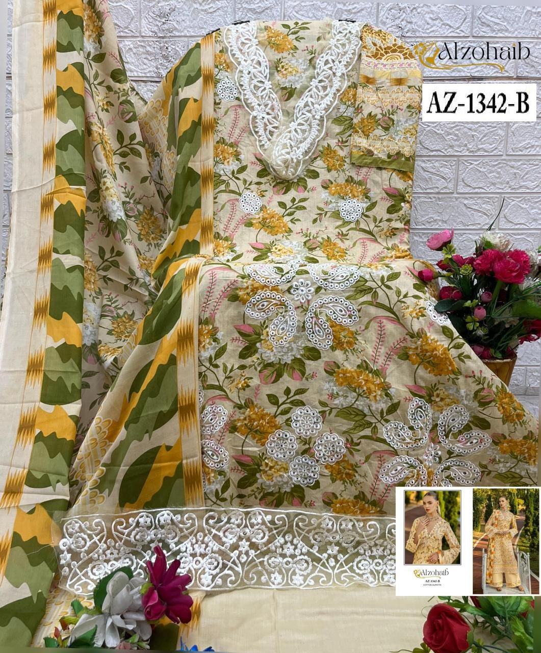 Az-1342-B Al Zohaib Printed Pakistani Patch Suits