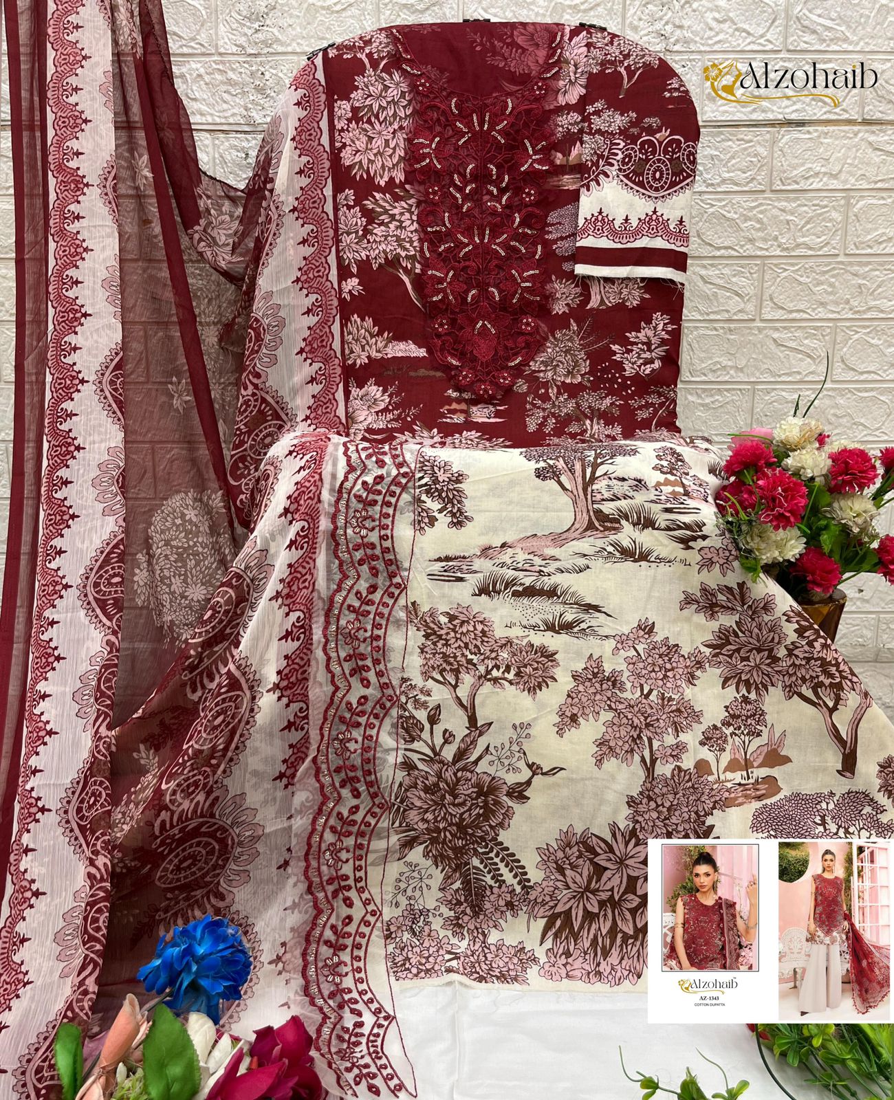 Az-1343 Mubeena Al Zohaib Pure Cotton Pakistani Patch Suits