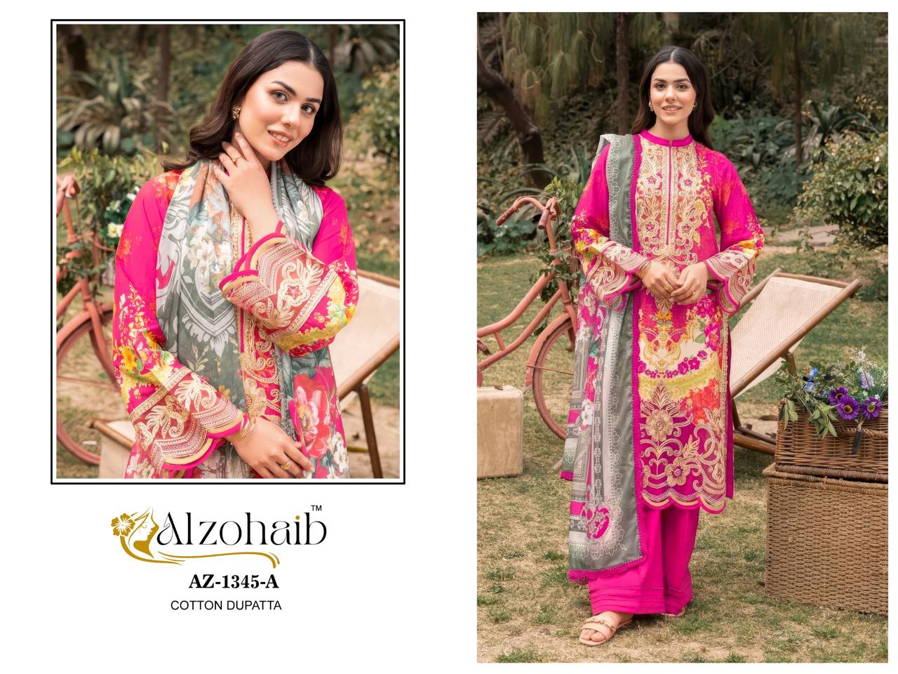 Az-1345-A Iffat Al Zohaib Pure Cotton Pakistani Patch Suits