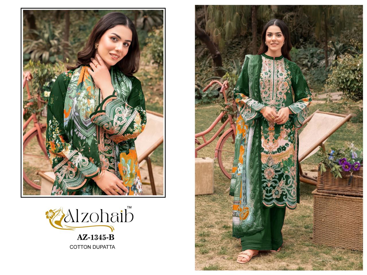Az-1345-B Iffat Al Zohaib Pure Cotton Pakistani Patch Suits