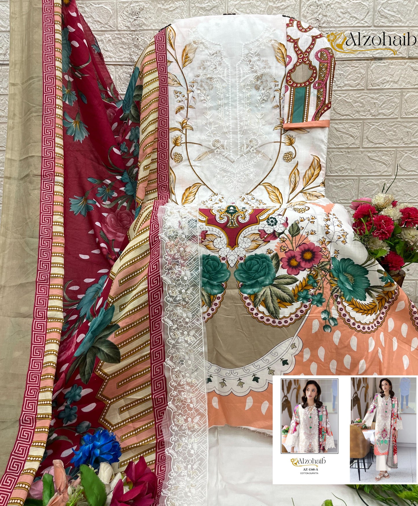 Az-1348-A Naba Vol-1 Al Zohaib Pure Cotton Pakistani Patch Suits