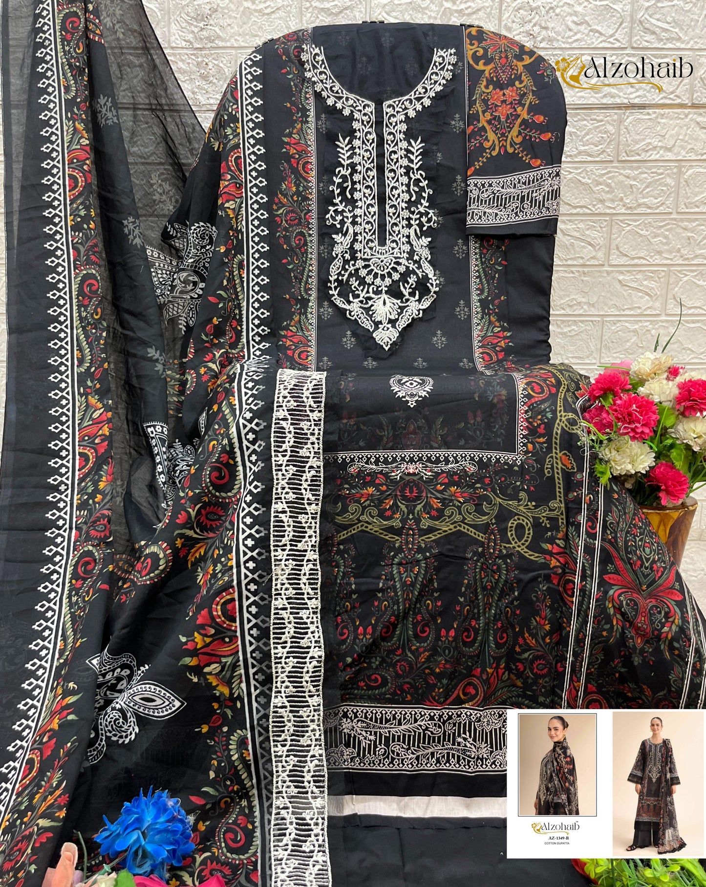Az-1349-B Aalsha Vol-1 Al Zohaib Pure Cotton Pakistani Patch Suits