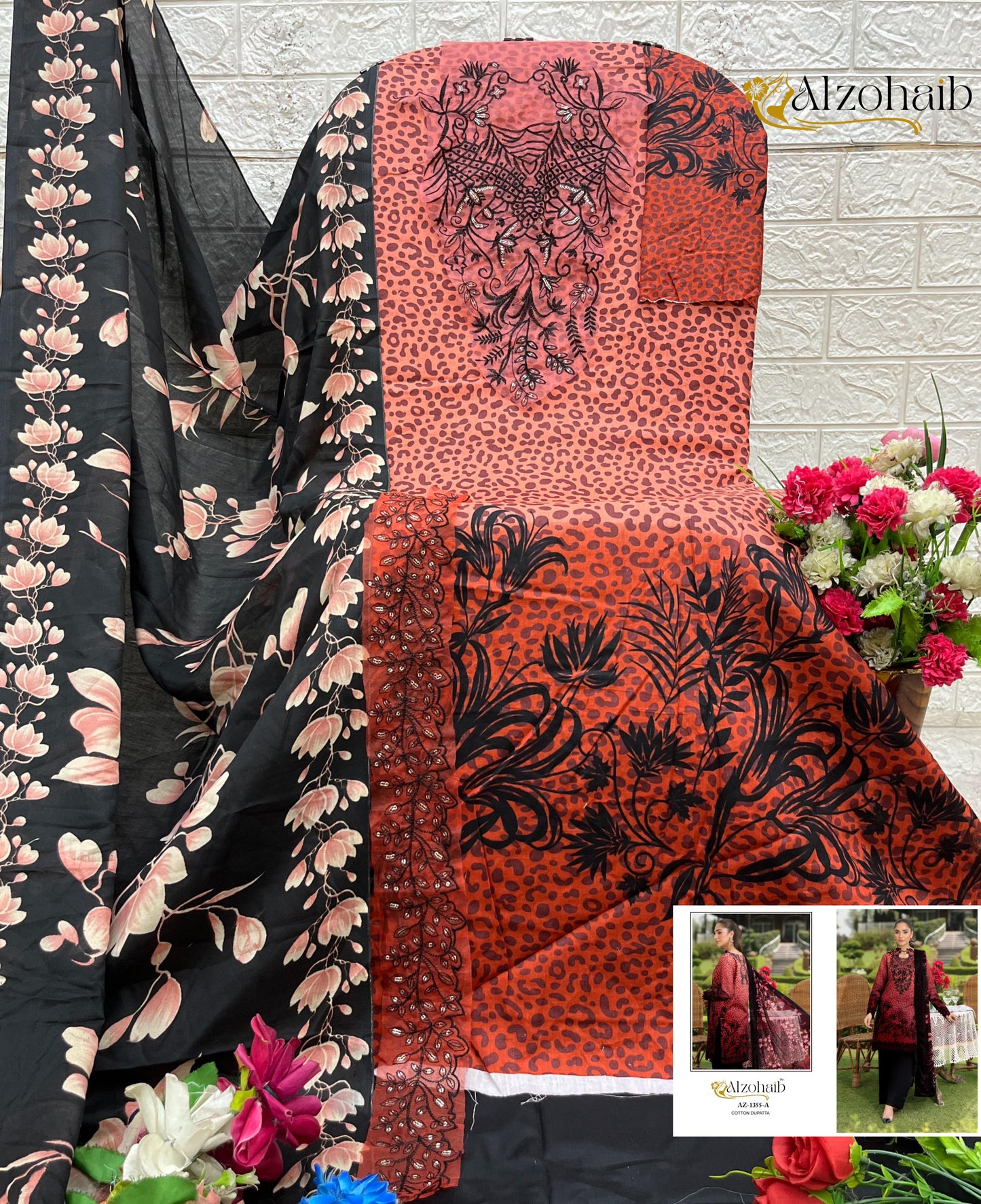 Az-1355-A Aamina Vol 1 Al Zohaib Pure Cotton Pakistani Patch Suits