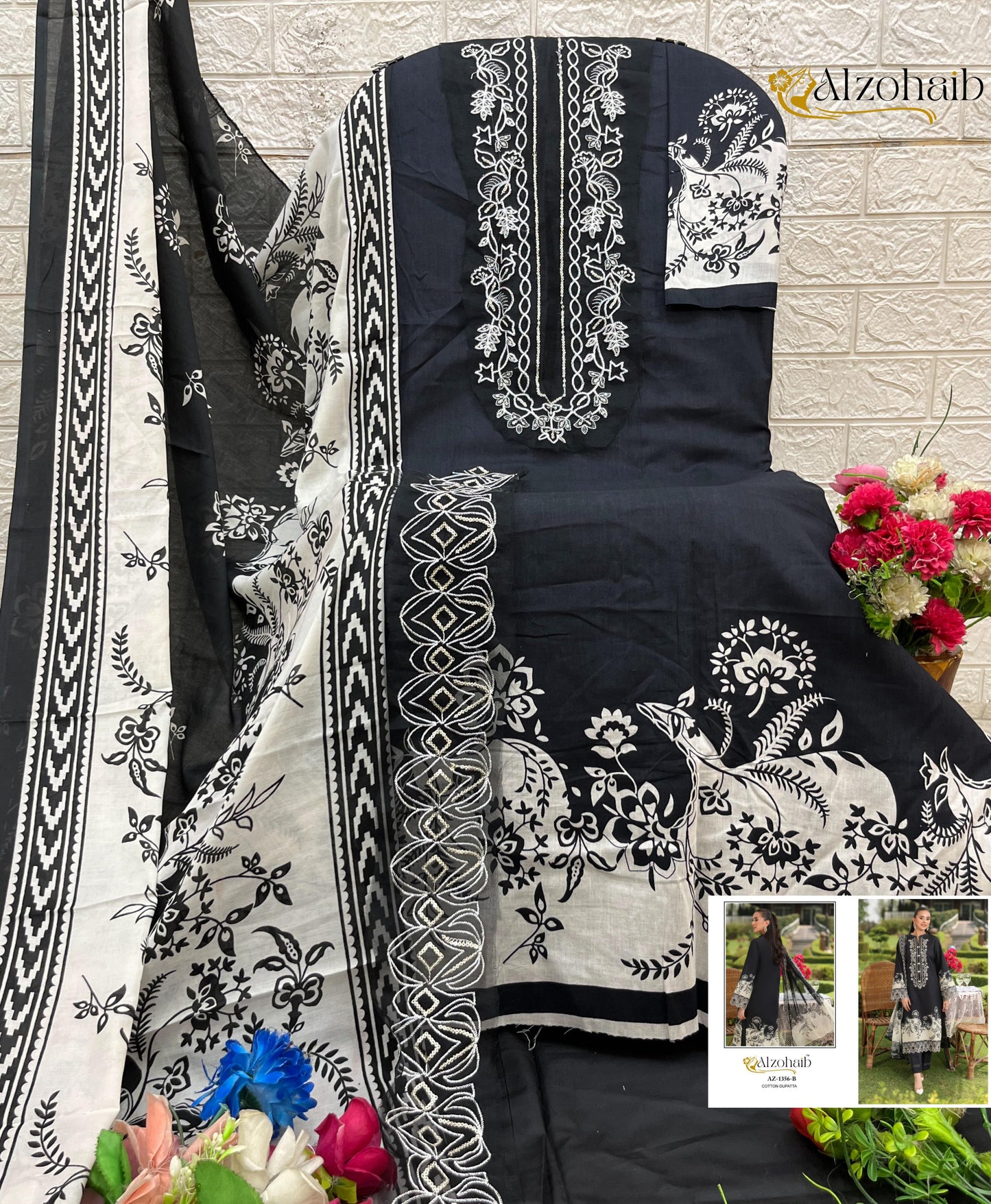Az-1356-B Aaida Vol-1 Al Zohaib Pure Cotton Pakistani Patch Suits