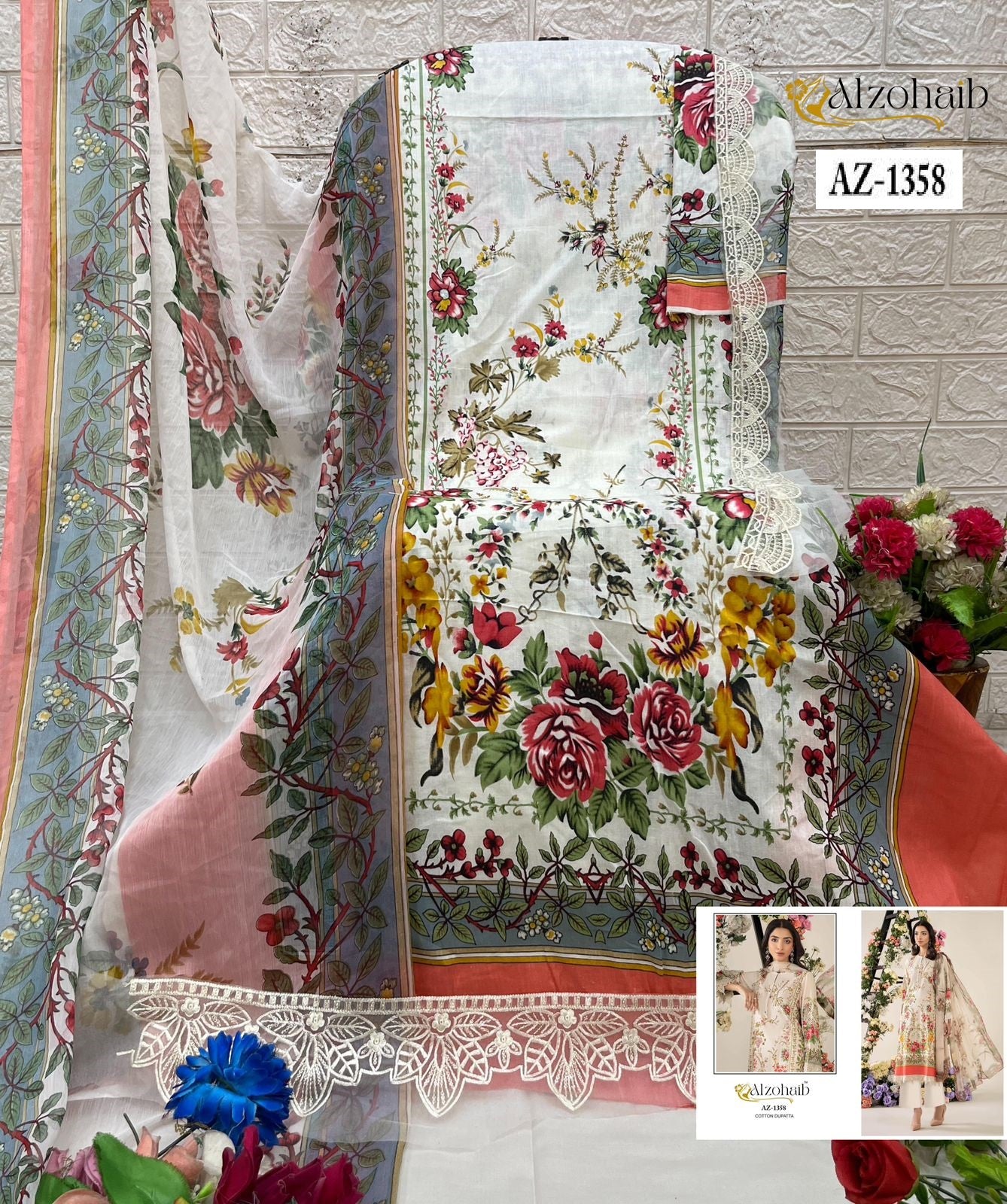 Az-1358 Inaaya Al Zohaib Pure Cotton Pakistani Patch Suits