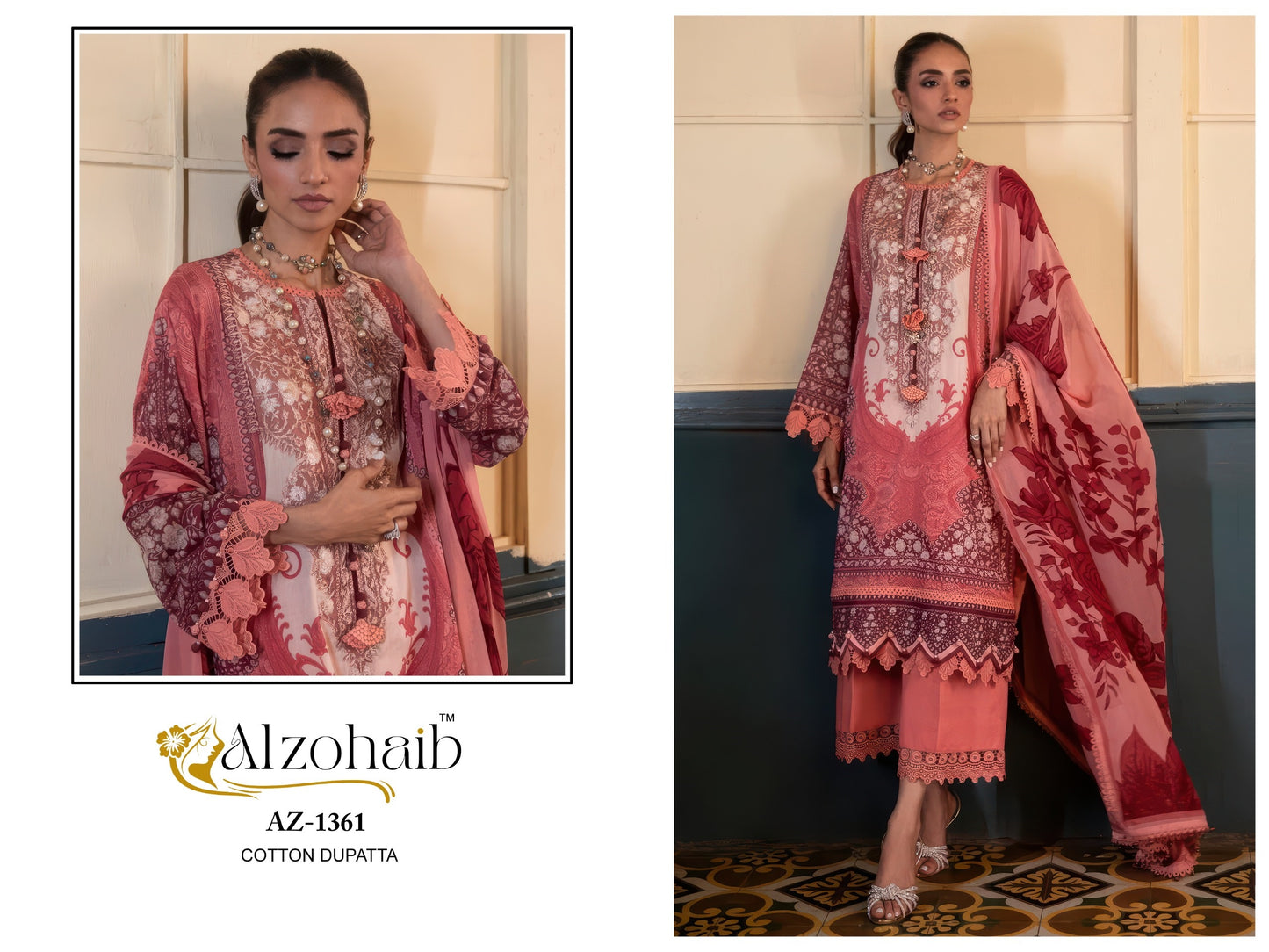Az-1361 Al Zohaib Pure Cotton Pakistani Patch Suits