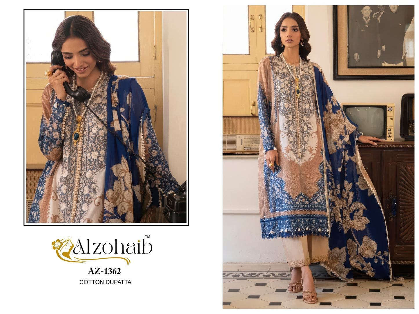 Az-1362 Al Zohaib Pure Cotton Pakistani Patch Suits