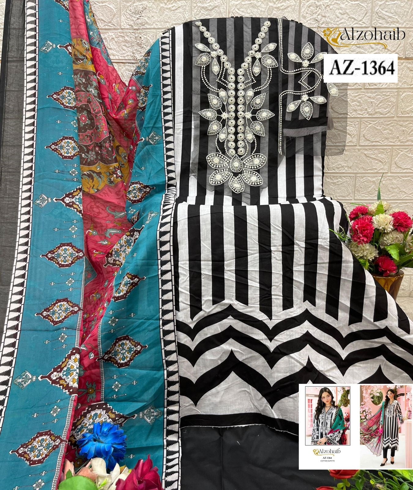 Az-1364 Inaaya Al Zohaib Pure Cotton Pakistani Patch Suits