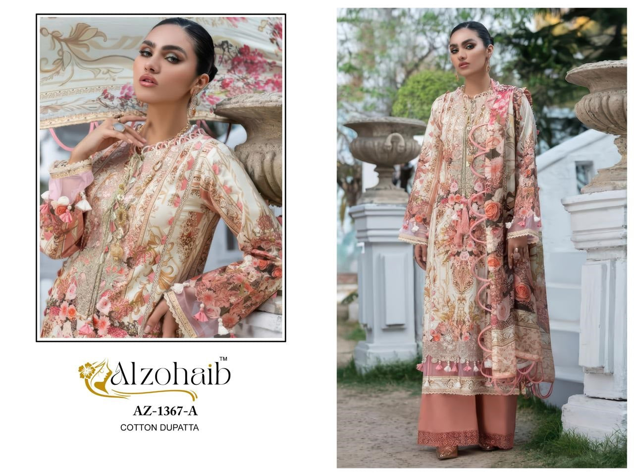 Az-1367-A Aarifa Al Zohaib Pure Cotton Pakistani Patch Suits