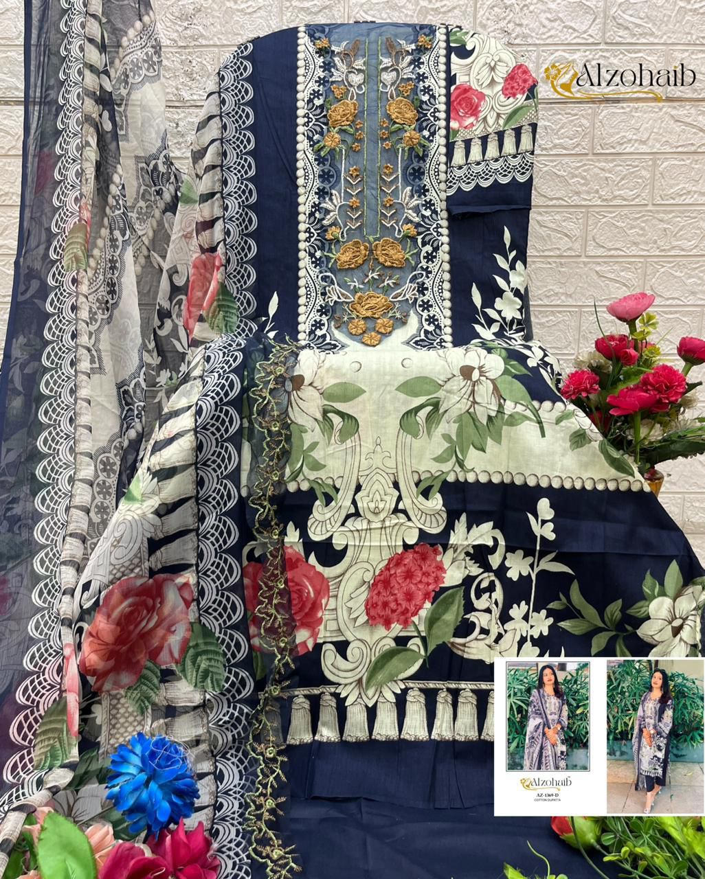 Az-1369-D Al Zohaib Pure Cotton Pakistani Patch Suits