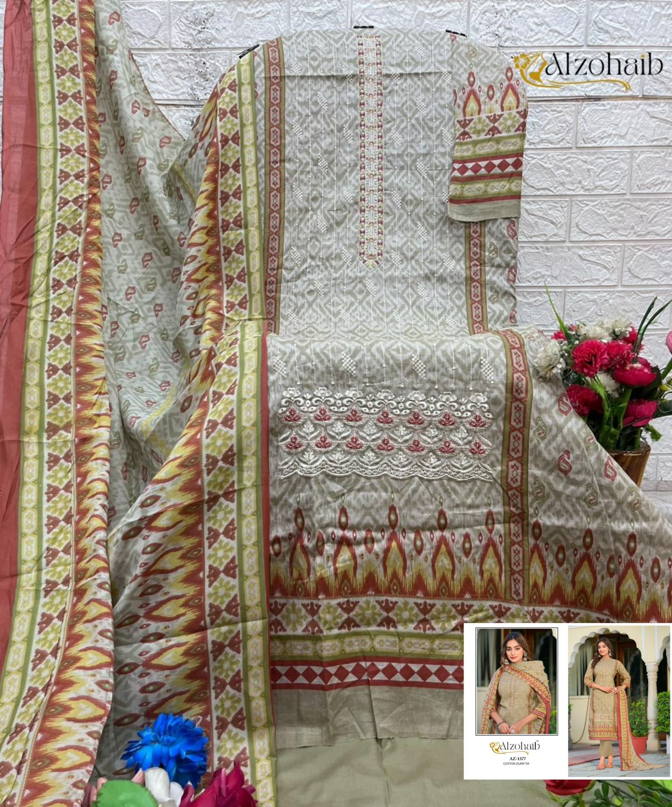 Az-1377 Farha Al Zohaib Pure Cotton Pakistani Salwar Suits