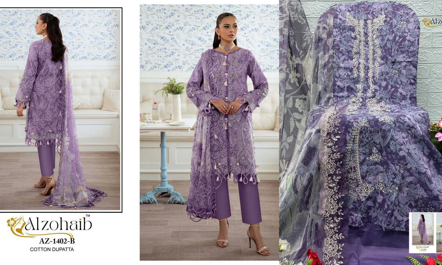 Az-1402-B Al Zohaib Pure Cotton Pakistani Salwar Suits