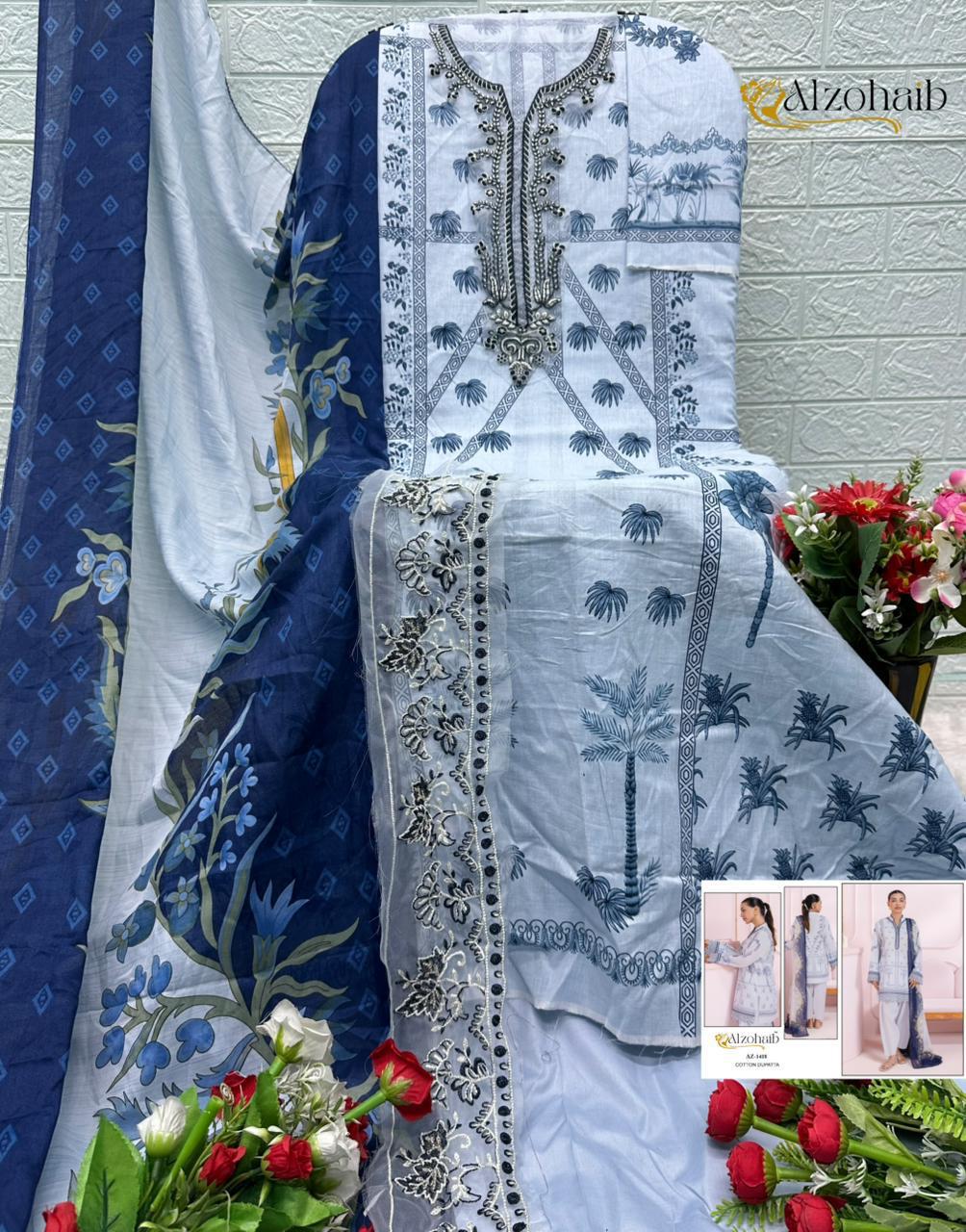 Az-1418 Aziza Vol 2 Al Zohaib Pure Cotton Pakistani Salwar Suits