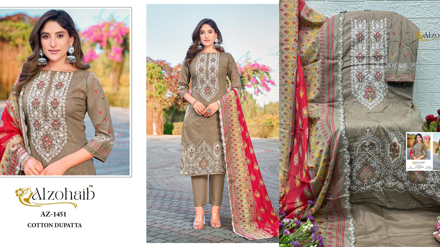Az-1451 Al Zohaib Pure Cotton Pakistani Salwar Suits