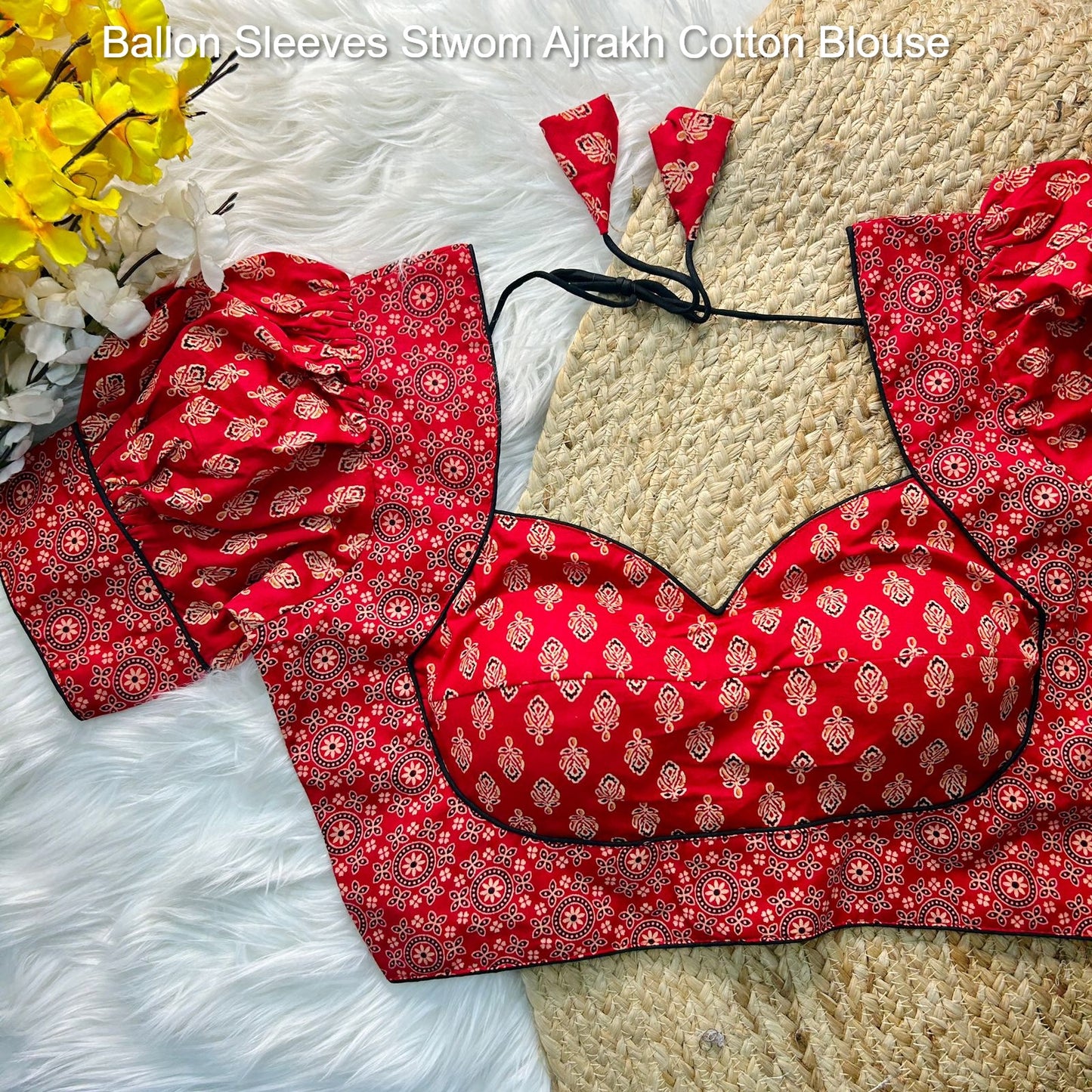 Ballon Sleeves Stwom Ajrakh Cotton Blouse
