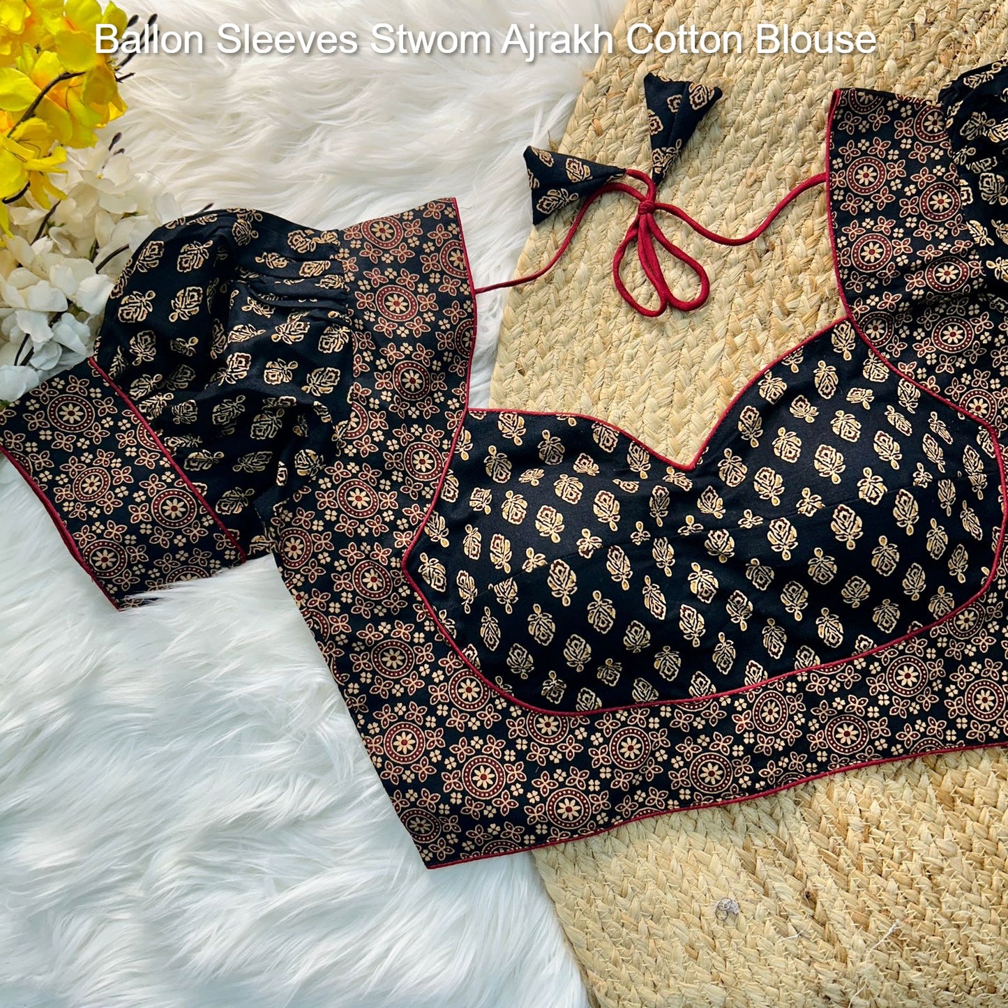 Ballon Sleeves Stwom Ajrakh Cotton Blouse